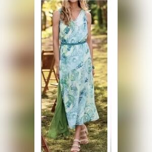 J Jill Silk & Cotton Blend Soft Floal Cottagecore Blue White Timeless Dress Med.